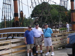 Joe Trytten, Jack Turley & Jim Kress on the pier with the Mayflower in the background