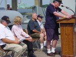 Memorial Ceremony on board the battleship Massachusetts. Bill Albritton delivered the ceremony. From left to right: Cal DeKnikker, Evelyn Calvin, Ron Winde & Bob Tuttle